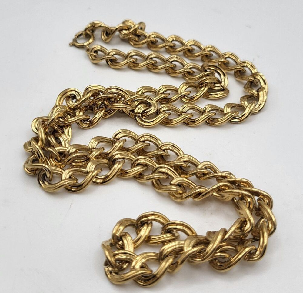 Vntg Chunky GoldTone Double Link Chain Necklace Heavy Statement Maximalist 80s